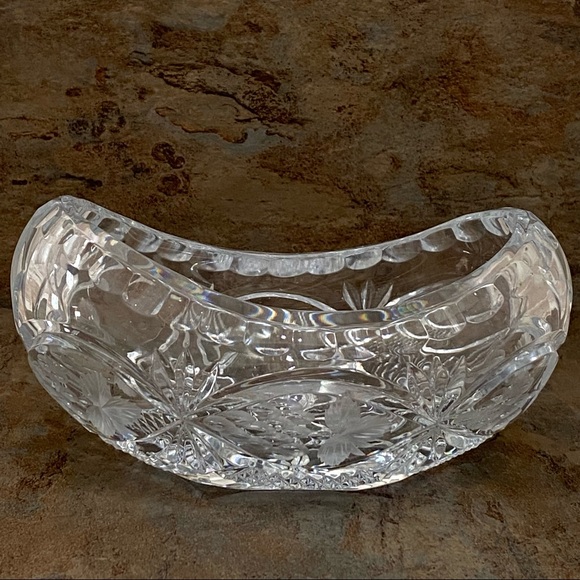 Vintage Cut To Clear Bohemian Czech Etched Clear Crystal Boat Bowl - Picture 5 of 12